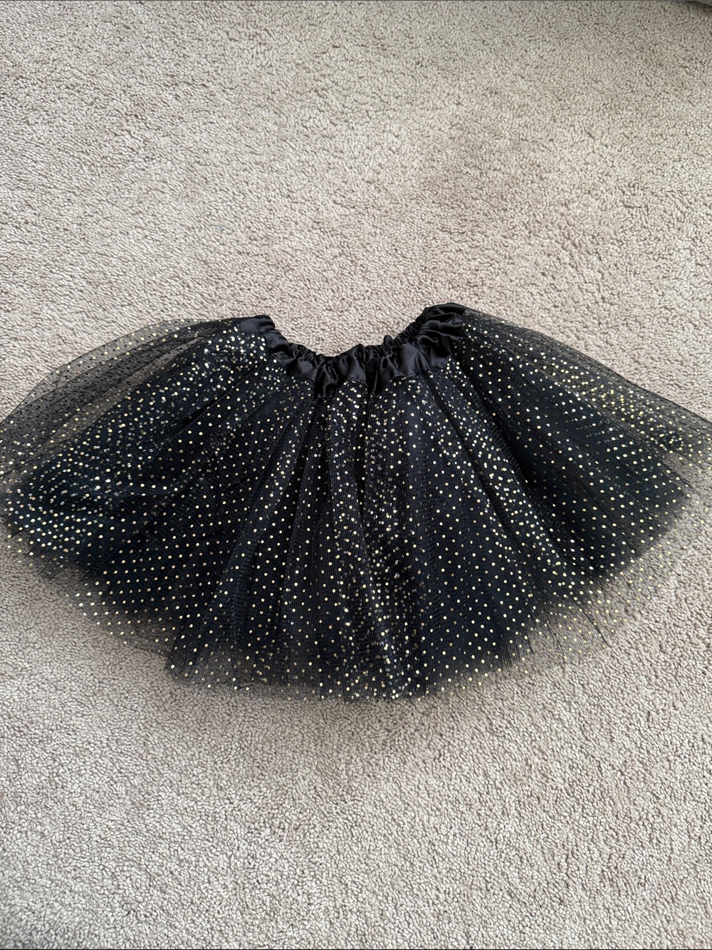 Little Girl Black Tulle Skirt with Gold Dots